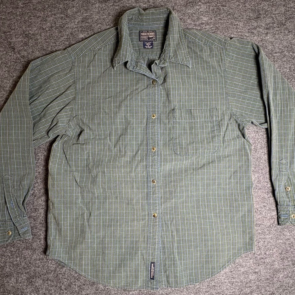 Abercrombie & Fitch Men’s Green Blue Yellow Plaid LS Button Down Shirt Size M